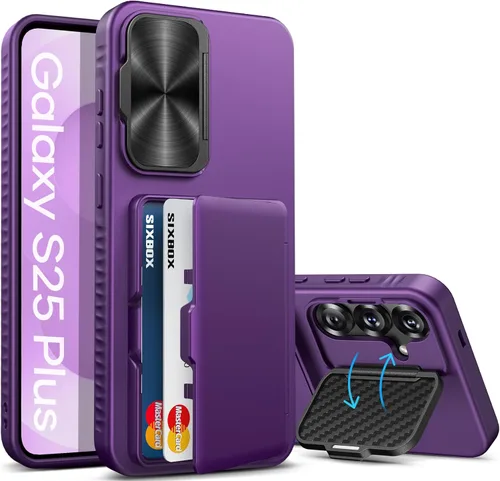 Miniatura 22 de Funda para Samsung Galaxy S25 FE, tarjetero integrado, soporte y cubierta para lente, prueba de caídas de grado militar, borde de silicona suave