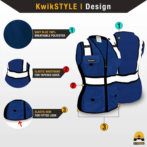 Miniatura 2 de KwikSafety - Multi-Color Safety Vest for Women Premium Reflective High Visibility Vest, ANSI Class Unrated Azul Ajuste Regular