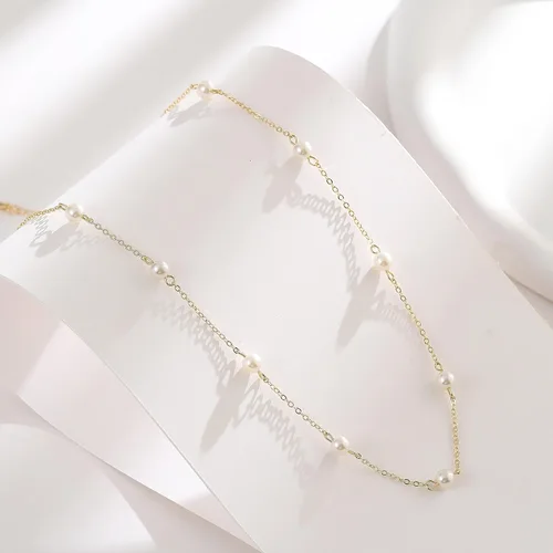 Miniatura 7 de Delicado collar de perlas chapado en oro de 14 quilates, bonito collar de perlas individuales elegante gargantilla de perlas pequeñas delicadas