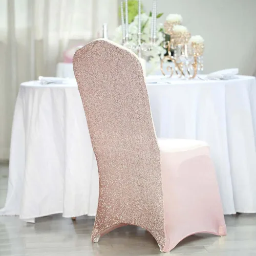 Miniatura 14 de Tableclothsfactory Funda elástica para silla de banquete de elastano negro con brillo metálico para eventos de comedor para banquete de boda