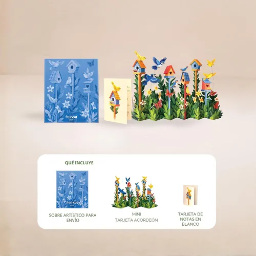 Miniatura 4 de Freshcut Paper Tarjetas desplegables, mini jardín de casa de pájaros, ramo de flores de tamaño natural de 9 pulgadas, tarjeta de felicitación