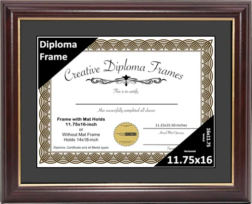 Miniatura 67 de Creative Picture Frames Marco para Diploma de Caoba con Borde Dorado de 12x16 pulgadas con Vidrio y Paspartú Negro y Colgadores de Pared Instalados