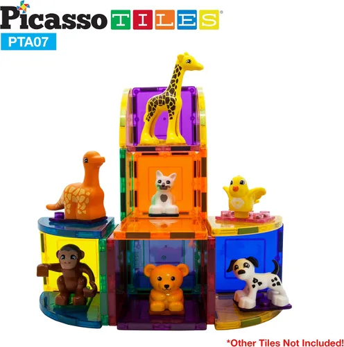 Miniatura 3 de PicassoTiles Juego de figuras de acción de animales magnéticos para imán, bloque de construcción educativo, kit de aprendizaje STEM de construcción