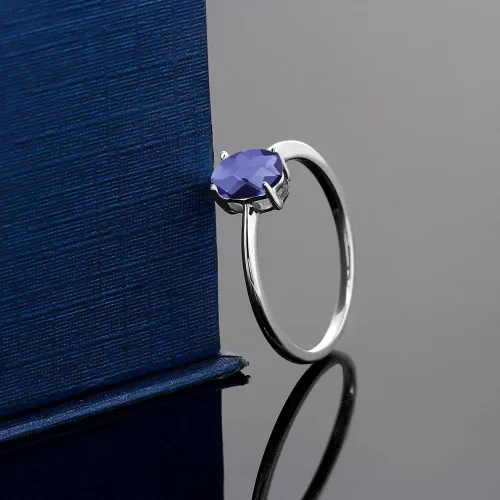 Miniatura 77 de Gem Stone King Anillo de compromiso solitario con piedra preciosa de oro blanco de 10 quilates, ovalado, 0.27 x 0.19 pulgadas, anillo de promesa