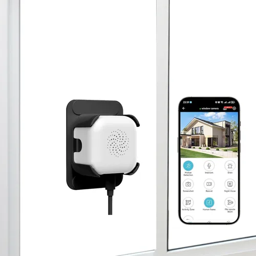 EVERSECU Cámara de ventana 2K con soporte adhesivo, visión nocturna a color Starlight, detección de movimiento, audio de 2 vías, WiFi 2.4G/5G,