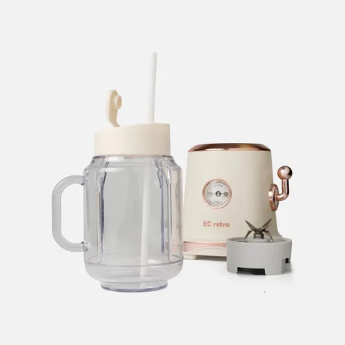 Miniatura 8 de ECretro - Mezclador retro para licuadores de batidos, exprimidor de encimera con taza y tapa de viaje sin BPA de 20 onzas, 300 W, 2 velocidades