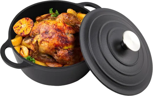 Miniatura 13 de Horno holandés de hierro fundido esmaltado de 6 cuartos de galón con tapa, asas dobles grandes, apto para horno hasta 500 °F, olla redonda clásica