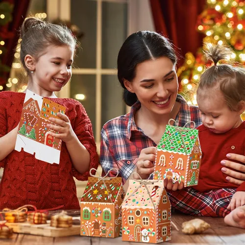 Miniatura 5 de Zhanmai 48 piezas cajas de regalo de Navidad con dulces, casa de jengibre en miniatura, pequeña caja de regalo para fiesta de Navidad, contenedor