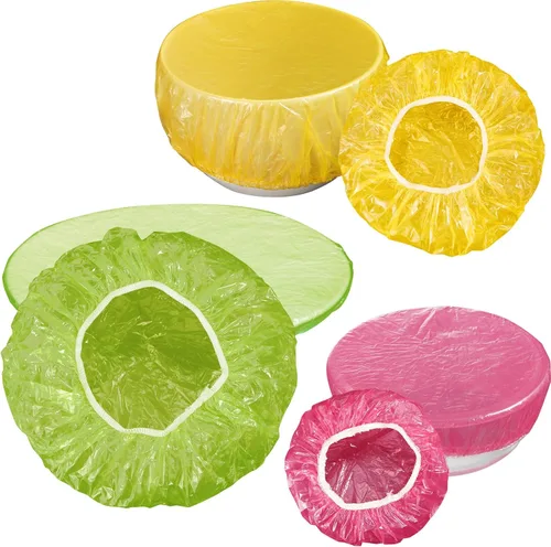Miniatura 3 de Boao 120 fundas elásticas reutilizables para almacenar cuencos de alimentos, 3 tamaños, coloridas cubiertas de plástico elástico para tazones