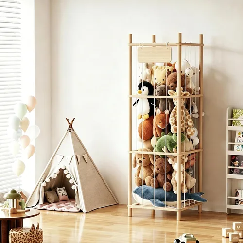 Miniatura 2 de Almacenamiento de animales de peluche, soporte de madera para juguetes de zoológico para habitaciones de niños, organizador de juguetes de ahorro