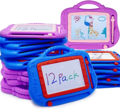 Miniatura 8 de Tablero magnético de dibujo para niños pequeños, paquete de 2 juguetes de tamaño de viaje, tablero de graffiti de color y almohadilla de boceto