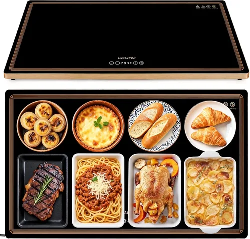 Bandeja de calentamiento eléctrica para bufés de fiesta (32 x 18 pulgadas), bandeja de calentamiento con 12 ajustes de temperatura, termostato