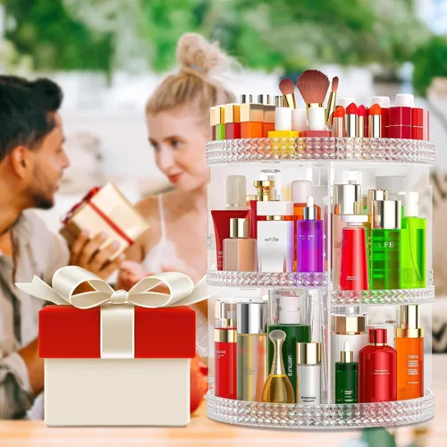 Miniatura 7 de Awenia Organizador de maquillaje giratorio de 360 grados, almacenamiento de maquillaje ajustable, 7 capas de gran capacidad, unidad
