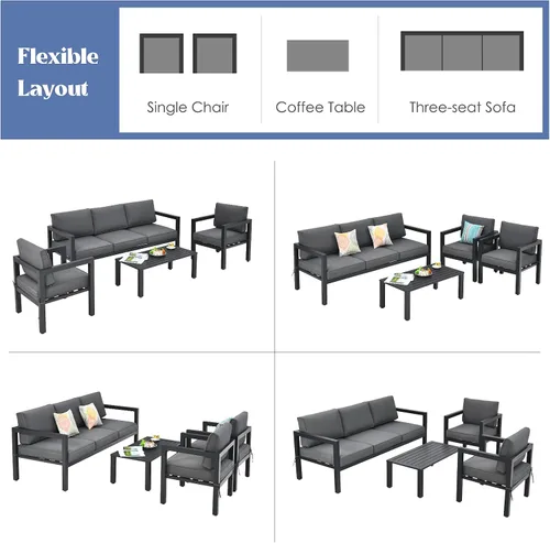 Miniatura 6 de Tangkula Juego de muebles de exterior de 4 piezas, juego de conversación de aluminio para jardín con cojines acolchados, juego de sofá modular