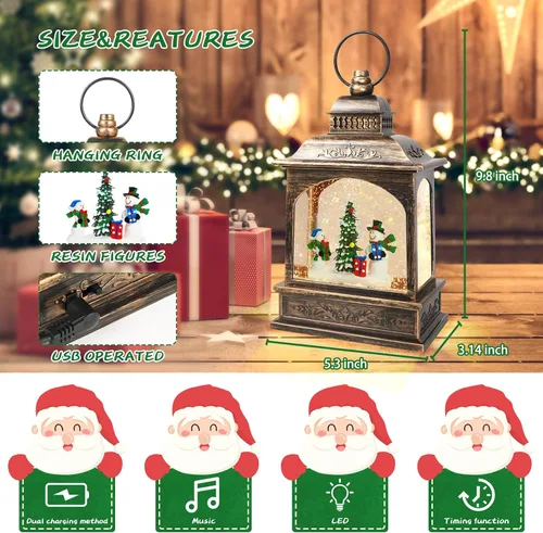 Miniatura 2 de Globo de nieve de muñeco de nieve de Navidad, linterna musical de muñeco de nieve con temporizador de 6 horas, USB, funciona