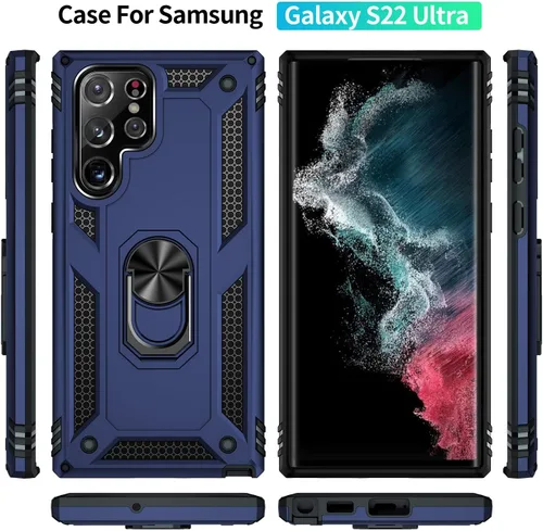 Miniatura 2 de ADDIT Funda S22 Ultra para Samsung Galaxy S22 Ultra, con anillo de soporte, soporte ajustable, grado militar, protección resistente, a prueba de Azul