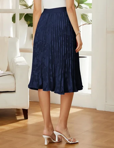 Miniatura 85 de GRACE KARIN - Falda plisada de gasa para mujer, con cintura alta y elástica, vuelo, corte acampanado y longitud por debajo de la rodilla