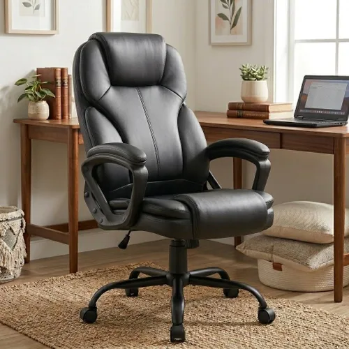 Miniatura 2 de Shintenchi Silla de oficina ejecutiva de respaldo alto, silla ergonómica de escritorio de PU para computadora con inclinación de 3 niveles