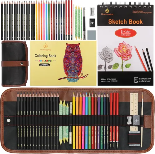 Miniatura 9 de Heshengping, Juego de lápices de dibujo, bolígrafo de dibujo, kit de bocetos de carbón, lápices de acuarela de carbón de grafito, lápices