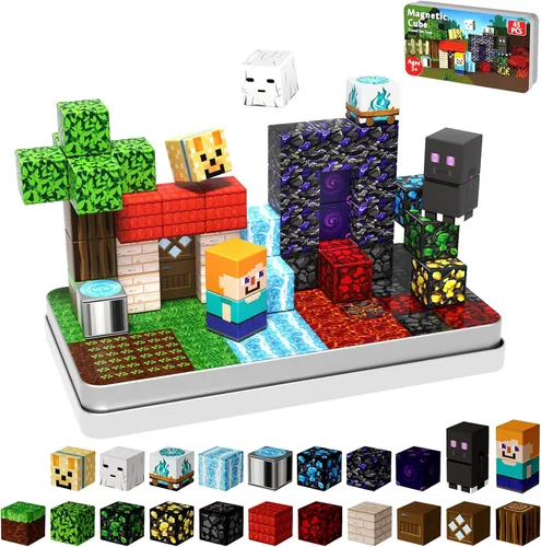 GraceDuck Bloques magnéticos con caja de hierro, 45 bloques de construcción magnéticos de viaje, juego educativo STEM de construcción para niños a