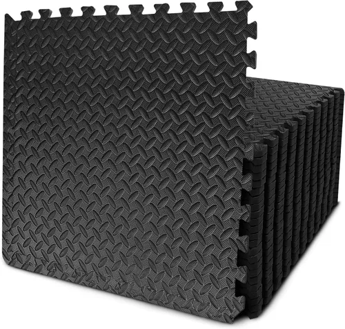 Miniatura 9 de BEAUTYOVO Tapete de ejercicio tipo rompecabezas con 12/24/48 baldosas de espuma entrelazadas para gimnasio, baldosas de espuma EVA de 24'' x 24'' 48