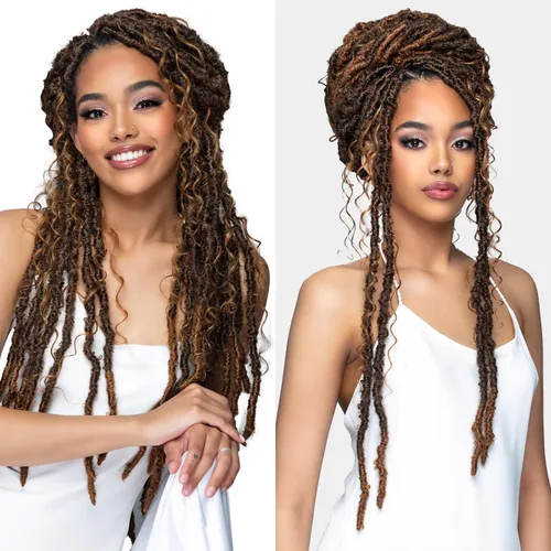 Miniatura 5 de Bobbi Boss Trenzas de ganchillo de mezcla de cabello humano HBF001 HF rizado profundo Boho Locs 26" (4)