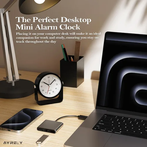 Miniatura 4 de AYRELY® Reloj despertador analógico pequeño de 3.5 pulgadas, funciona con pilas, bonito reloj de mesa con luz, ángulo ajustable para viajes, mesita