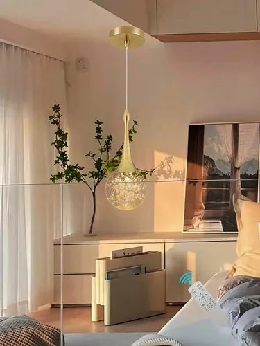 Miniatura 6 de Lámpara colgante Flashing God de oro con 1 luz en forma de lágrima y cristal, lámpara colgante integrada con burbuja de cristal para isla de cocina