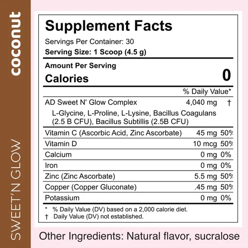 Miniatura 2 de Project Ad Sweet' N Glow Zero Calorie Sweet'Ner sin azúcar con agentes constructivos de colágeno (30 porciones, coco)