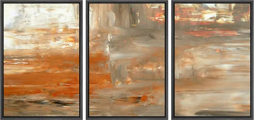 Miniatura 188 de wall26 Lienzo enmarcado para pared, juego de arte con trazos de pintura roja y naranja vibrante, paisaje, formas abstractas, ilustraciones, arte