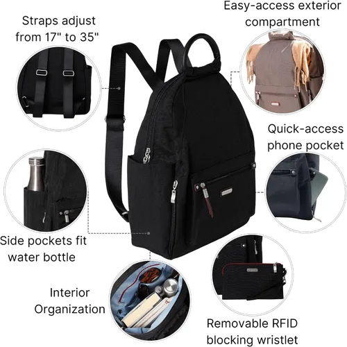 Miniatura 65 de Baggallini Mochila todo el día para mujer con pulsera de teléfono RFID, Negro, talla única