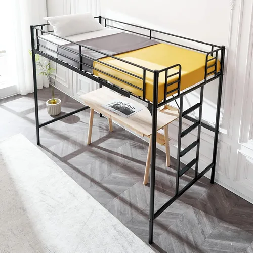 Miniatura 9 de VINGLI Cama Loft de 71 Pulgadas de Alto Tamaño Twin con Escalera de Peldaños Planos para Niños Adolescentes Adultos Cama Litera Individual de Metal