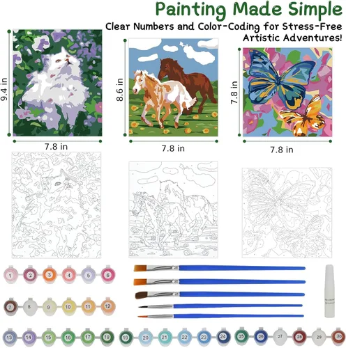 Miniatura 8 de Pintura por números para niños de 8 a 12 años - Juego de pintura acrílica, pintura por números, brilla en la oscuridad, manualidades DIY, incluye 3