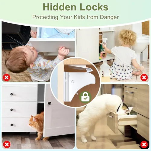 Miniatura 7 de AOSITE - Cerraduras magnéticas de seguridad para niños, paquete de 4 cerraduras magnéticas para cajones de cocina con adhesivo, sin taladrar ni