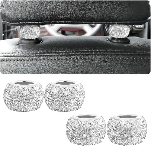 Miniatura 19 de BELOMI Paquete de 4 collares para reposacabezas de automóvil, collares brillantes para reposacabezas de automóvil, decoración de anillos, collares