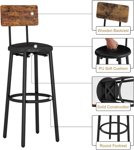 Miniatura 5 de Juego de mesa de comedor de 3 piezas para 2, pequeña mesa de cocina redonda con 2 sillas, mesa de bar de altura de mostrador con almacenamiento