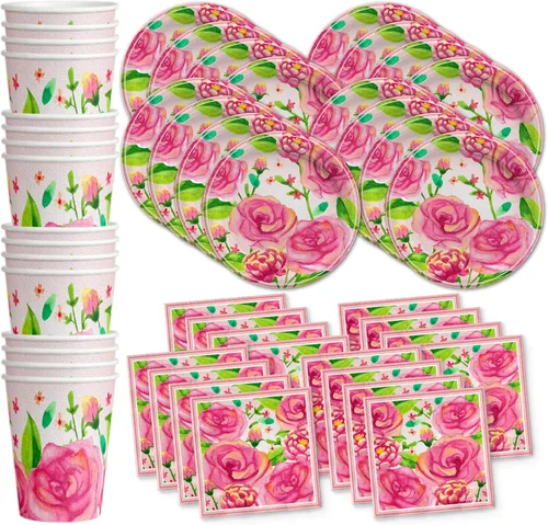 Miniatura 13 de Suministros para fiestas de spa para niñas - Kit de fiesta de pijamas para 16 El juego de vajilla incluye platos, servilletas y tazas