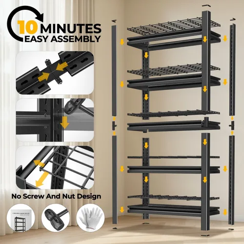 Miniatura 9 de Auto Dynasty Estantes de Almacenamiento de 5 Niveles, 72" de Alto Resistente (Capacidad de 3000 LBS) Estantería de Garaje Ajustable, Unidad