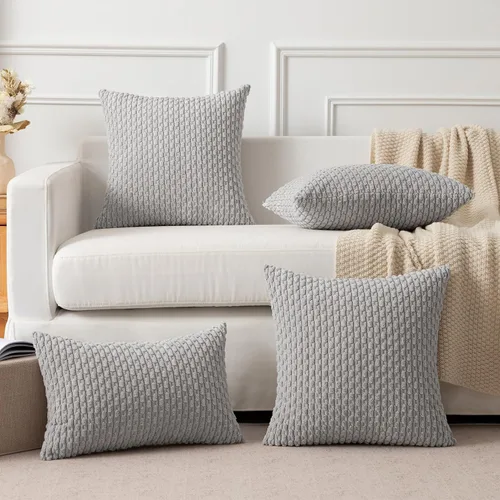 Miniatura 7 de Kevin Textile - Juego de 2 fundas de almohada decorativas de pana de 22 x 22 pulgadas, suaves, estilo bohemio, a rayas, decoración moderna del hogar