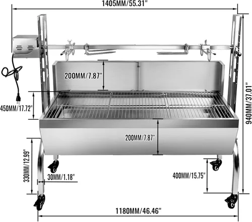 Miniatura 2 de Parrilla asadora de acero inoxidable con protector de cubierta trasera, capacidad de 176 libras, motor de 25 W, asador de cordero pequeño de cerdo
