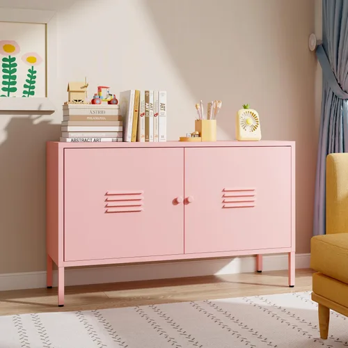 Miniatura 11 de Armario de almacenamiento de metal con 2 puertas de malla para sala de estar, hogar, hotel, oficina, garaje, cocina, 3 niveles, 2 estantes Negro