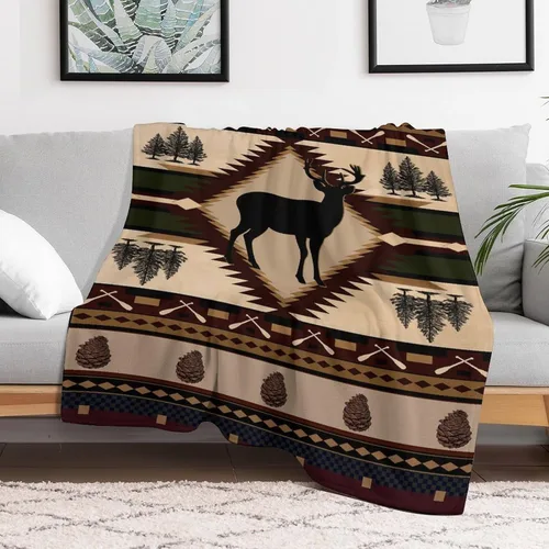 Miniatura 6 de Mantas de franela retro con alces y ciervos, estilo vintage de cabaña campestre rústica de montaña y granja, manta de cama para sofá, silla y cama