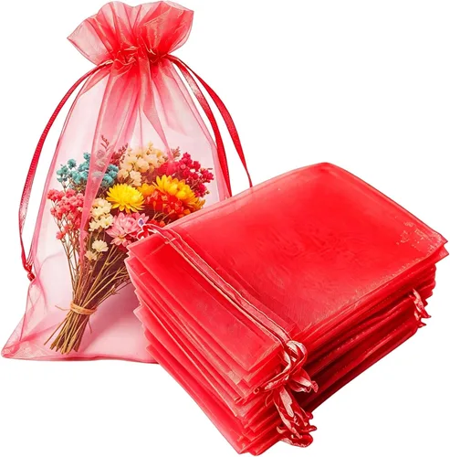 Miniatura 13 de 100 bolsas de organza con cordón de regalo para joyas, galletas, malla de tela transparente de 5 x 7 pulgadas, bolsa reciclable duradera para baby