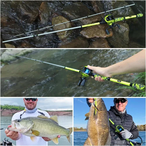 Miniatura 9 de Sougayilang Combo de Caña y Carrete de Pesca, Combo de Baitcasting, Cañas de Grafito IM7, Cañas de 2 Piezas, Mango EVA y Portacebo Estilo "S" Mango