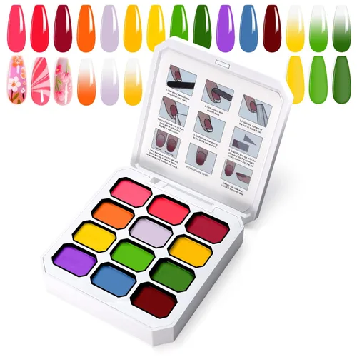 Miniatura 27 de Gel de Pintura con Degradado, 12 Colores Brillantes de Esmalte de Uñas en Gel Ombré para Uñas con Pigmento Pat Aura, Manicura Francesa DIY, Arte