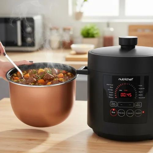 Miniatura 5 de NutriChef Olla a presión eléctrica de 6 cuartos de galón de capacidad Olla a presión digital de encimera de 9 funciones Tiempo y temperatura