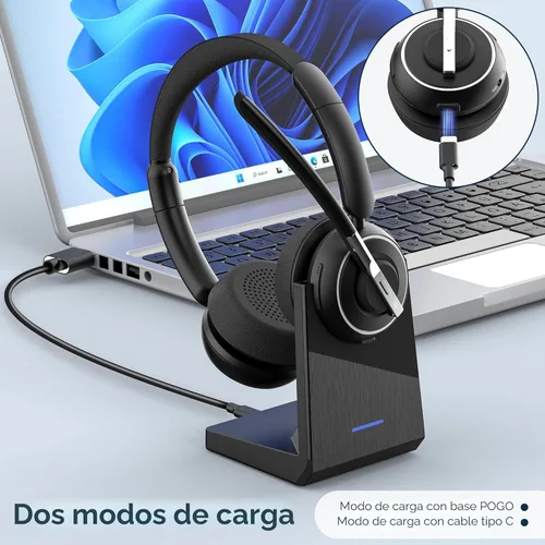 Miniatura 6 de (2025 Actualizado) Auriculares Inalámbricos con Micrófono para Trabajo, Auriculares Bluetooth con Micrófono de Cancelación de Ruido con Dongle, Base