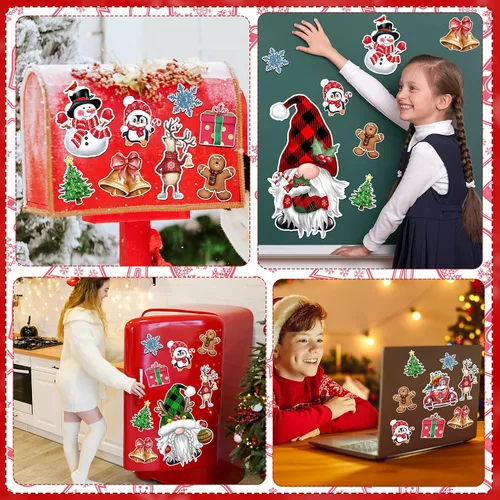 Miniatura 6 de Imanes de Navidad para refrigerador, 14 unidades, gnomo alegre, nevera, coche, puerta de garaje, calcomanías magnéticas para decoración