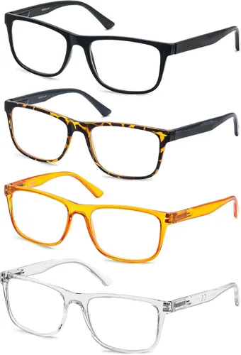 Miniatura 9 de Gafas de lectura 1.50 de gran tamaño cuadradas para hombres lectores marco negro paquete de 4, anteojos cómodos y ligeros para leer con bisagra