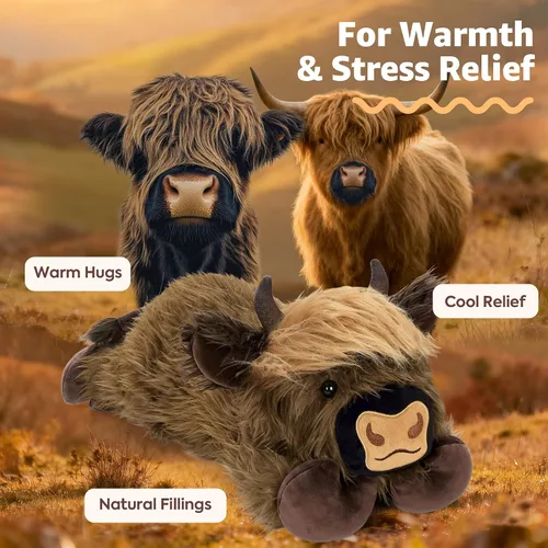 Miniatura 2 de Onsoyours - Animales de peluche originales de vaca de las tierras altas con peso de 3.35 libras, 20 pulgadas, grandes para microondas para aliviar